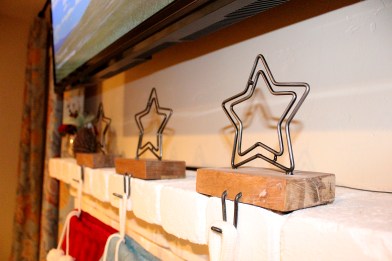 Close up of our adorable stocking hangers - from Crate & Barrel