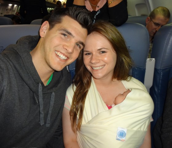 Flight attendant: "Are you taking a selfie?" Me: "Yes but it's because we have to document our baby's first flight." Flight attendant: "OMG there's a baby in there!!" 