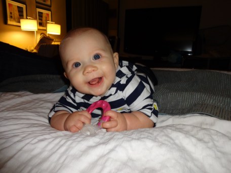 Claire's new favorite teether - soft bristles that massage her gums and brush her little teeth